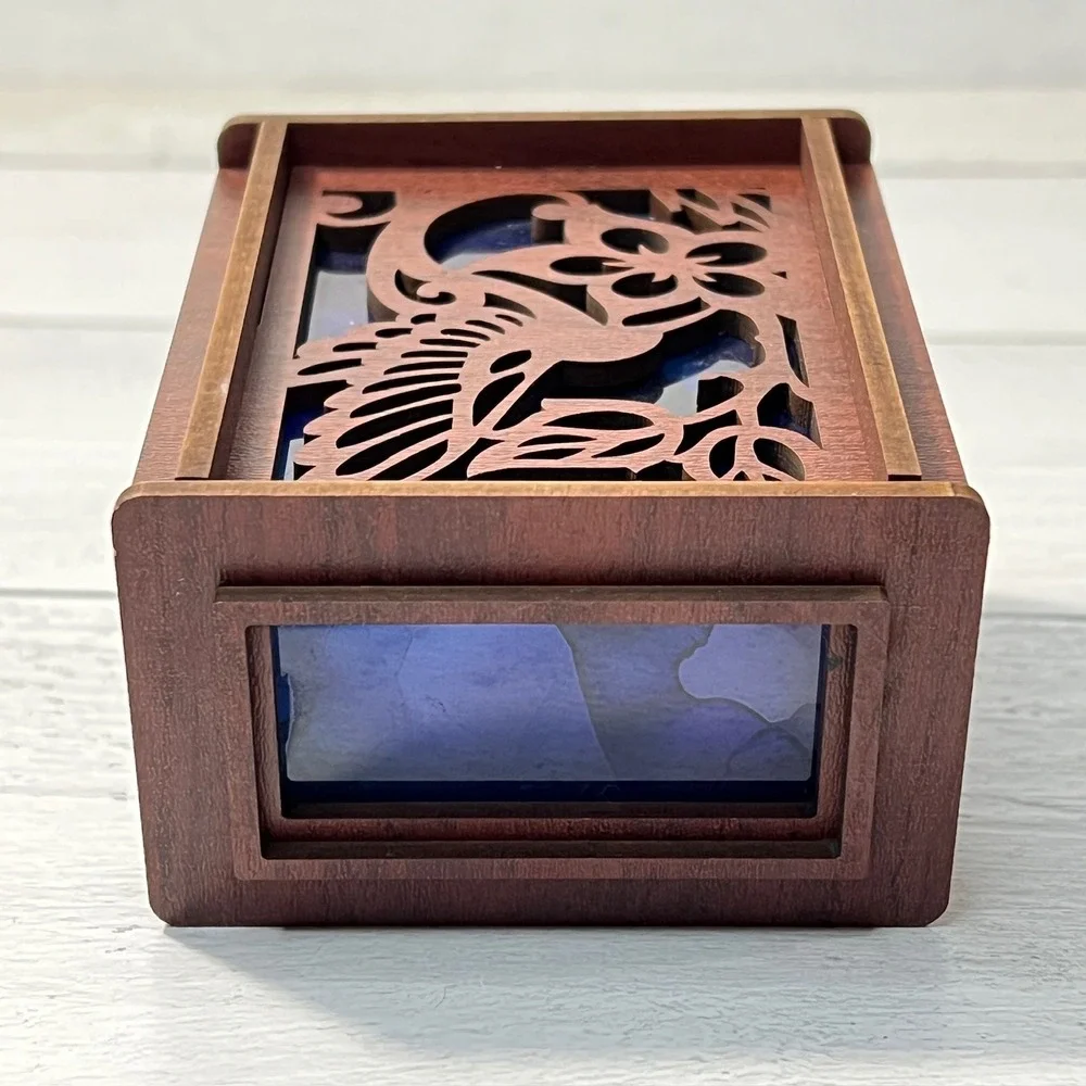 Hummingbird Lantern Night Light Wood Laser Cut Blue Light Plug In‎ Handmade